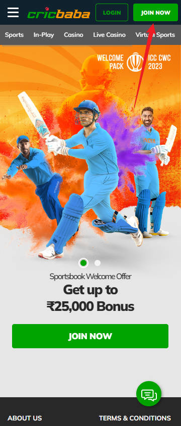Cricbaba 100% Sports Betting Bonus + ₹666 Free Bet - Step 1 - Register - A