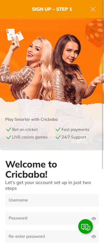 Cricbaba 100% Sports Betting Bonus + ₹666 Free Bet - Step 1 - Register - B