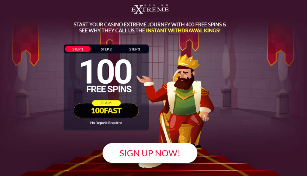 Casino Extreme 100 Free Spins No Deposit Bonus - Banner