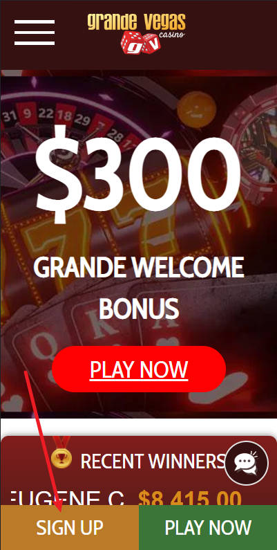 Grand Vegas 2000 INR No Deposit Bonus - Step 1 - Register at Grande Vegas Casino - A