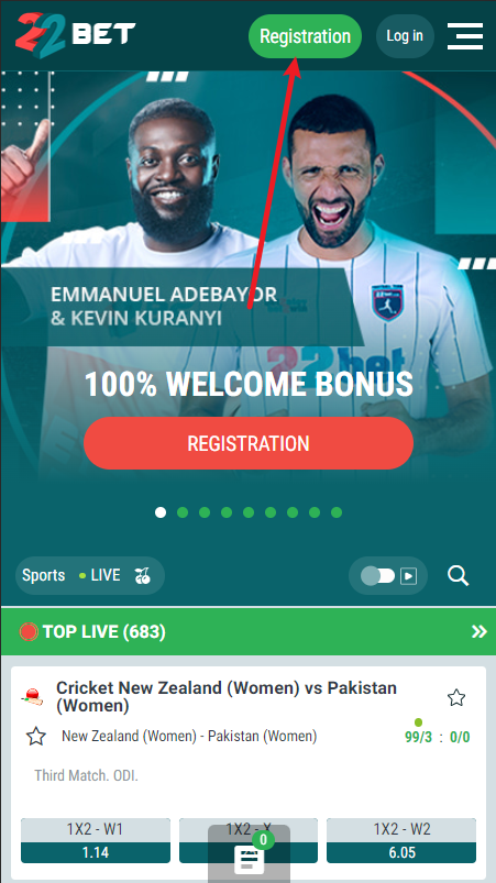 22bet 100% Sports Betting Bonus - Register - A