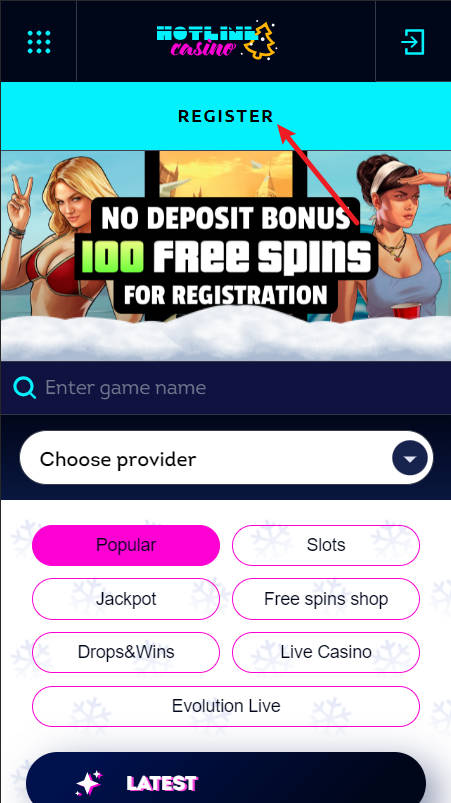Hotline Casino 100 Free Spins No Deposit Bonus - Step 1 - Register - A