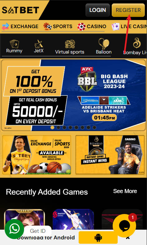 Satbet 300% Sports Betting Bonus - Step 1 - Register - A