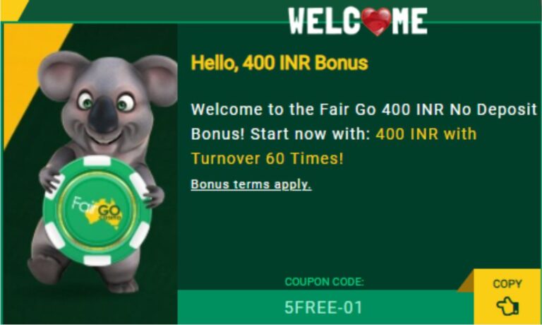 Fair Go 400 INR No Deposit Bonus - Banner 1