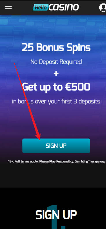 Hello Casino 25 Free Spins No Deposit Bonus - Step 1 - Register - A