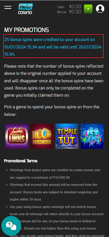 Hello Casino 25 Free Spins No Deposit Bonus - Step 3 - Register - A