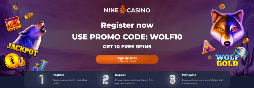 Ninecasino 10 Free Spins No Deposit Bonus - Banner