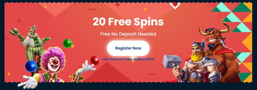 Rollino Casino 20 Free Spins No Deposit Bonus - Banner