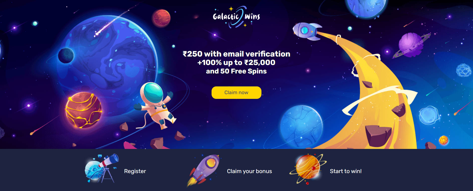 Galactic Wins 250 INR No Deposit Bonus - Banner