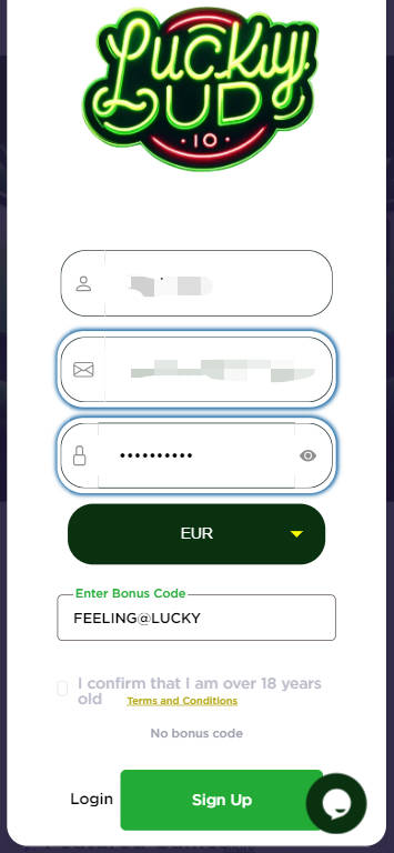 LuckyBud 100 Free Spins No Deposit Bonus - Step 1 - Register at LuckyBud - A
